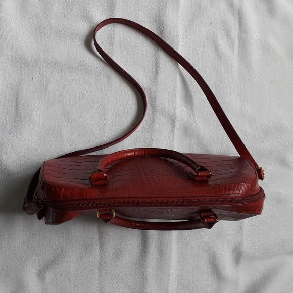 {Preston & York} Red Faux Croc Embossed Bowler Bag - Picture 3 of 8